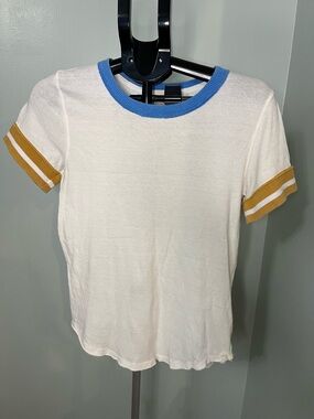 We The Free Cream Short-Sleeve Ringer Tee with Blue Neckline and Mustard Cuffs